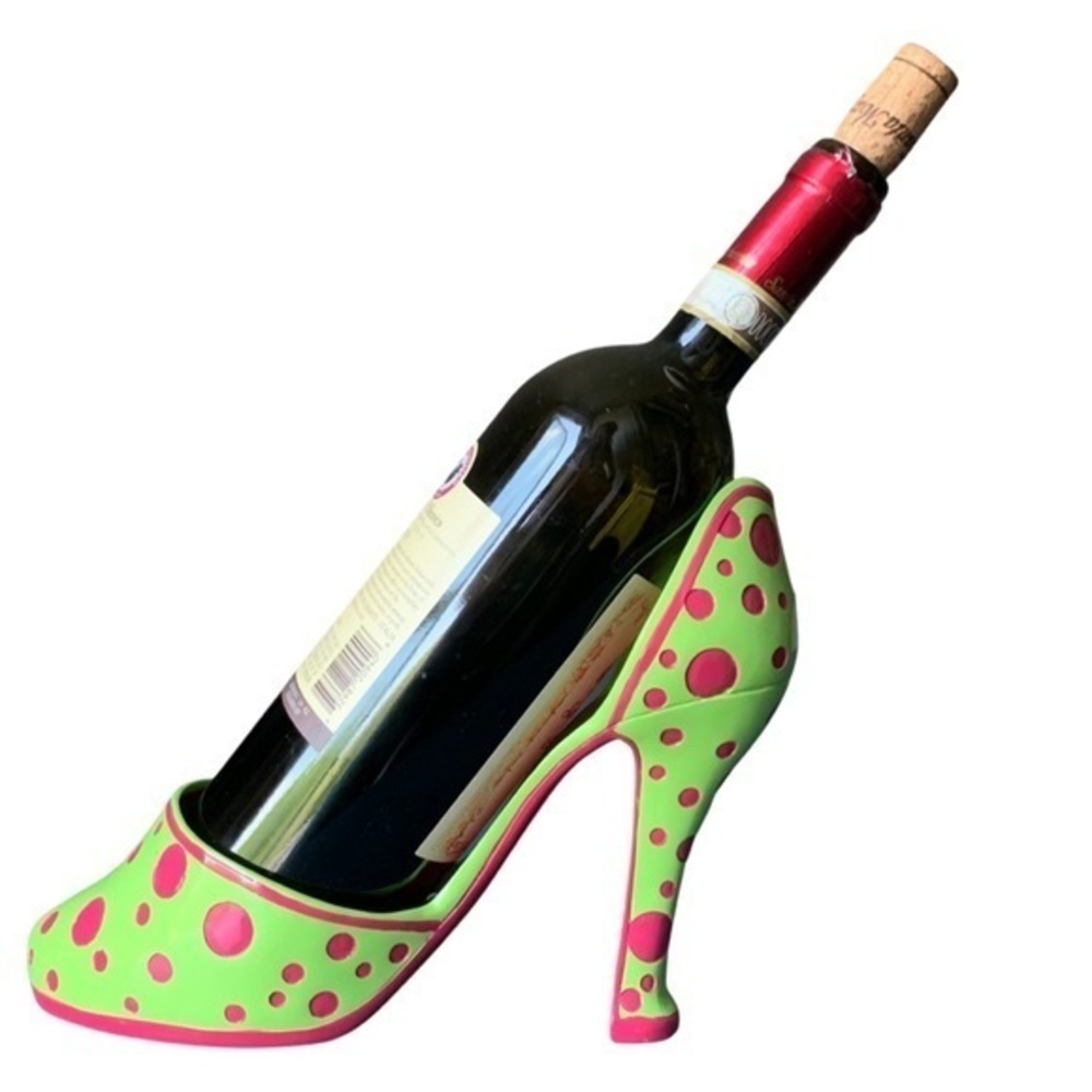 EVERGREEN Green & Pink Polka Dot Polystone Resin Wine Holder